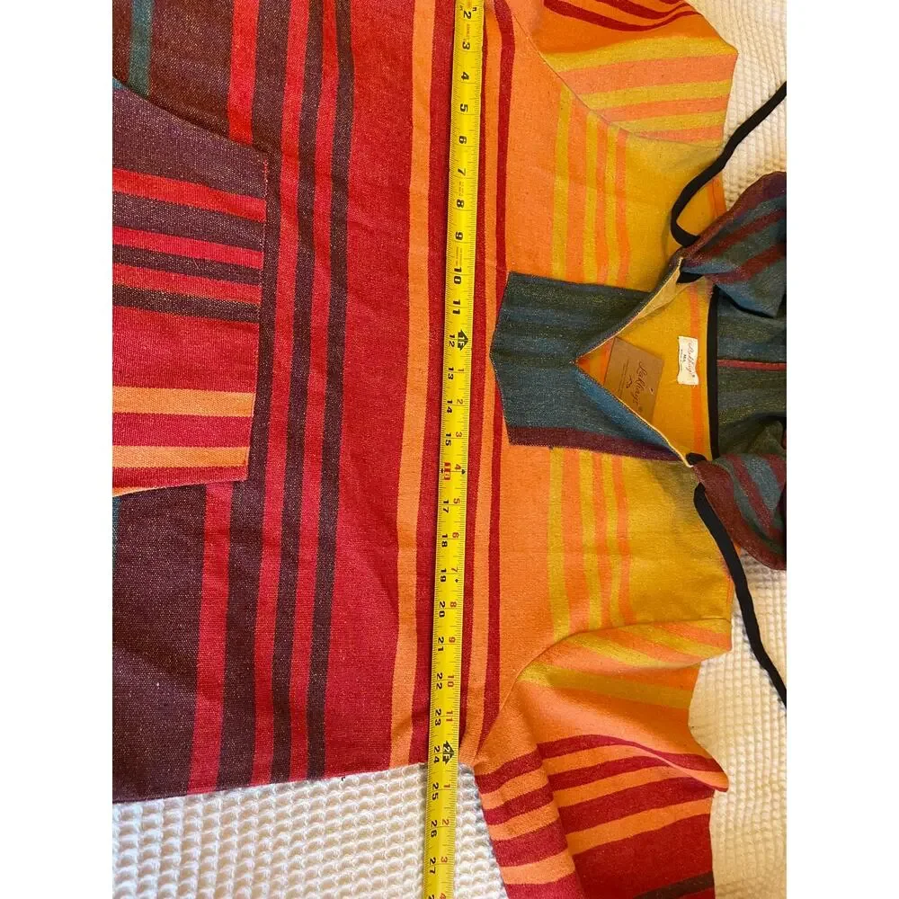 NWT Lakhays Boho Multicolor Strip Beach Striped Hoodie Med/Lg Unisex Orange Blue